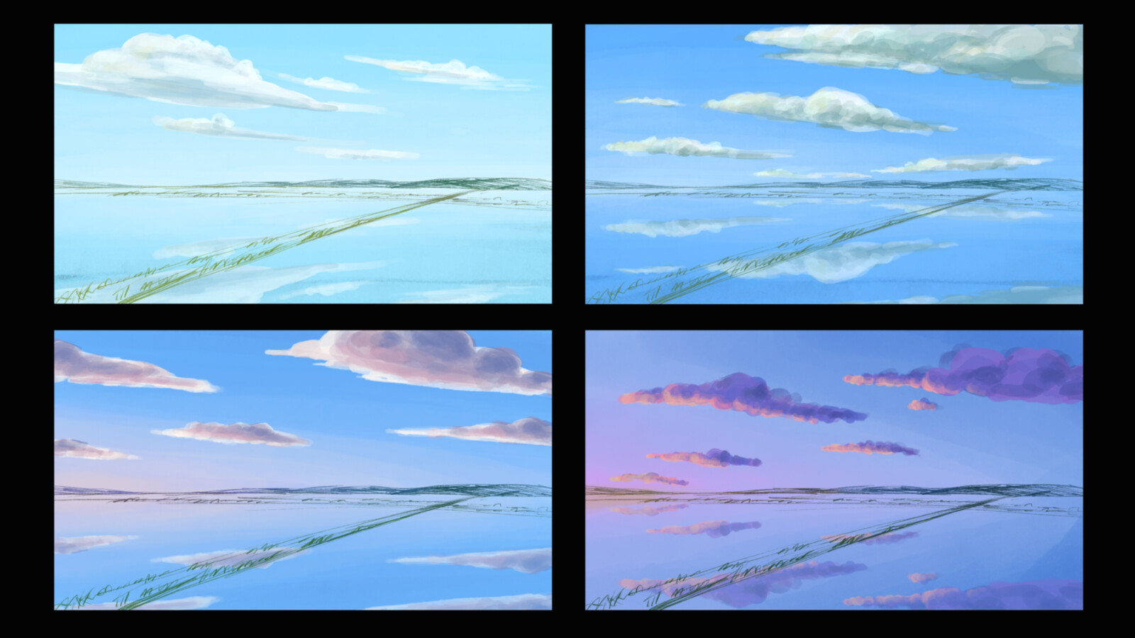 Individually colored stills with an exploration of cloud colors