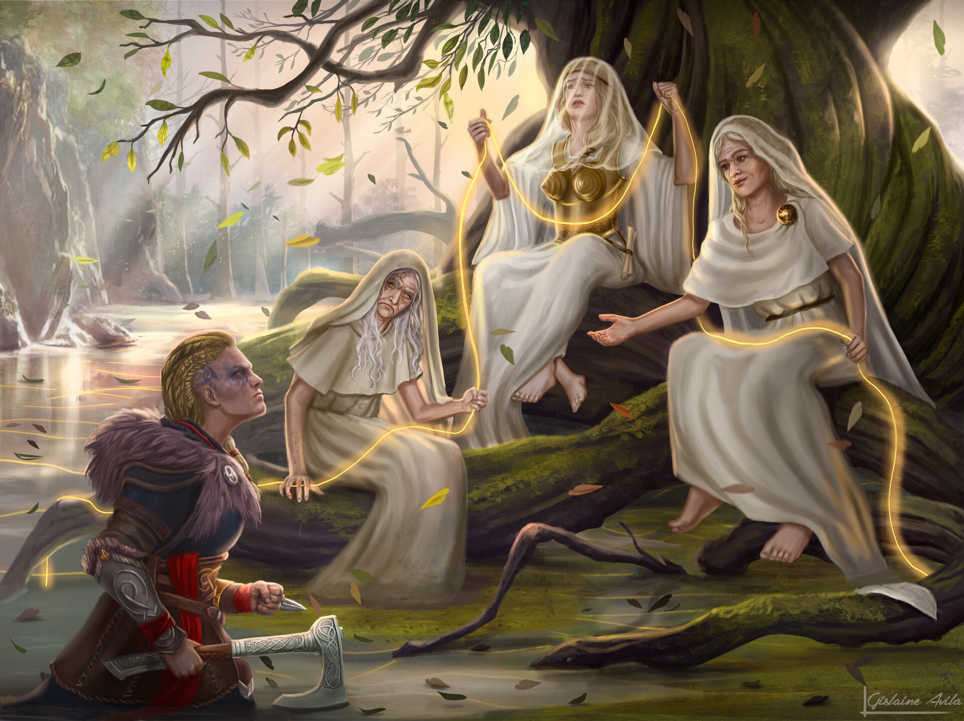 I describe in it a meeting between Eivor and the Norns, ancient goddesses o...