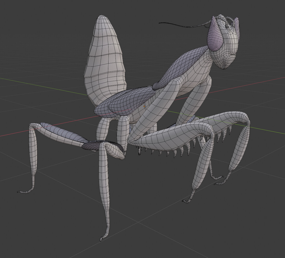 Low poly wireframe of an orchid mantis model