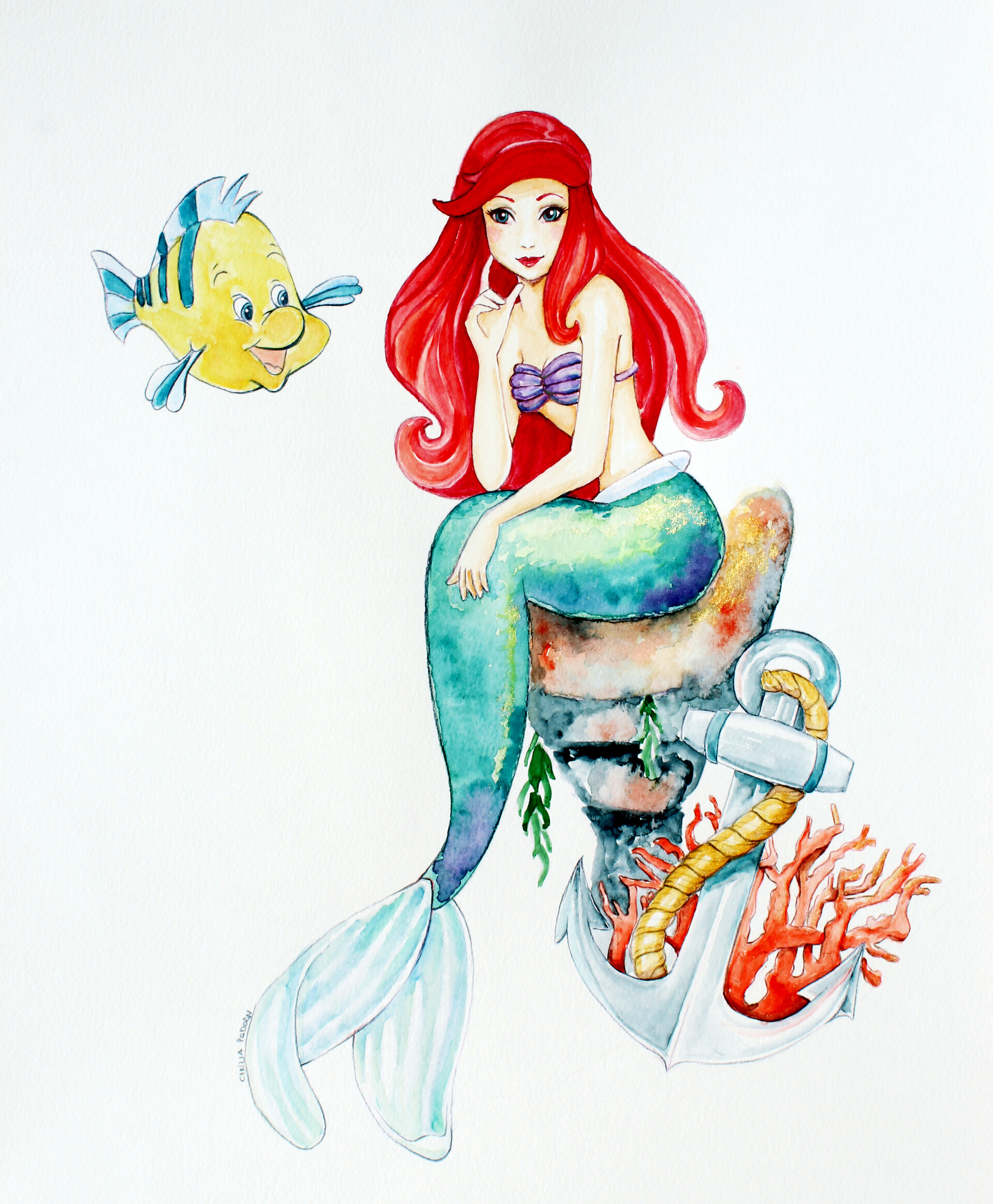 Drawing Vestito Sirenetta Disney ArtStation Ariel E Flounder