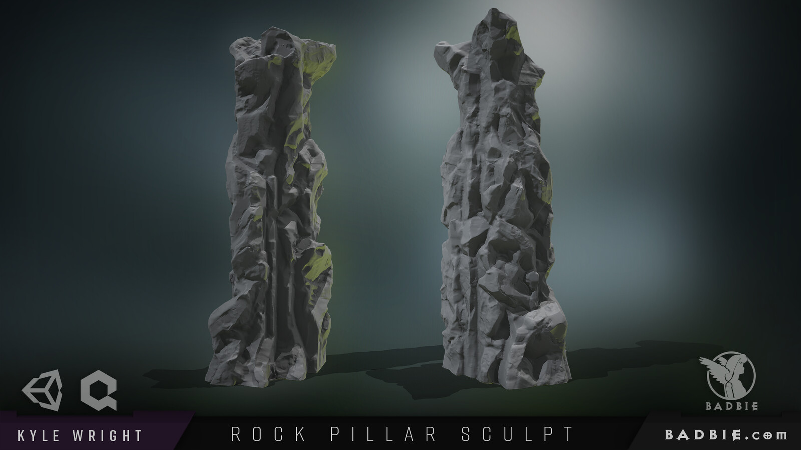 Just like with the scene as a whole, I decided to put a time constraint on the sculpt as well. After a few minutes of test sculpting on a sphere, I gave myself 2 hours to sculpt the pillar and bake it to a low poly mesh.