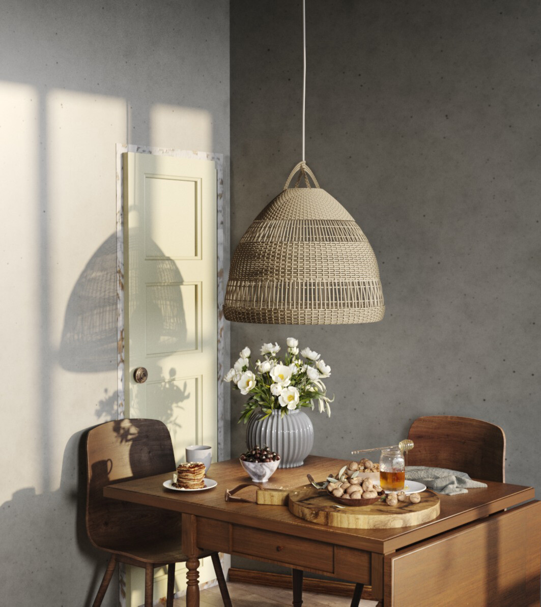 ArtStation - Table with Decor and Wicker Lamp