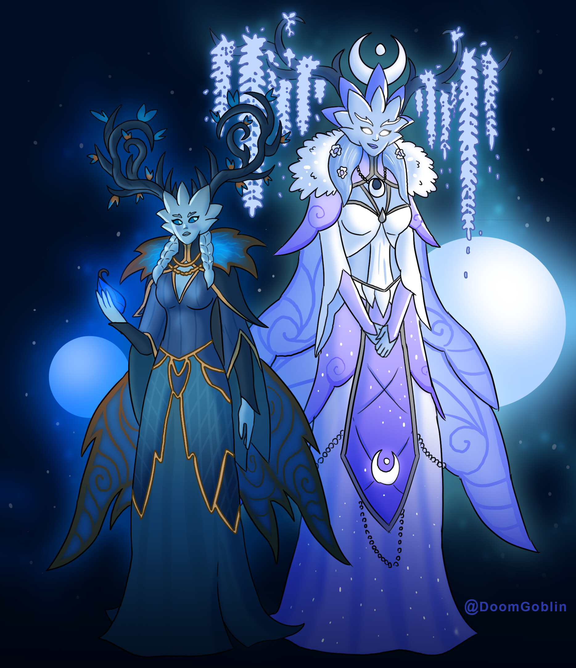 Two moon sisters: The Blue Child(The Winter Queen) and The White Lady(Elune...
