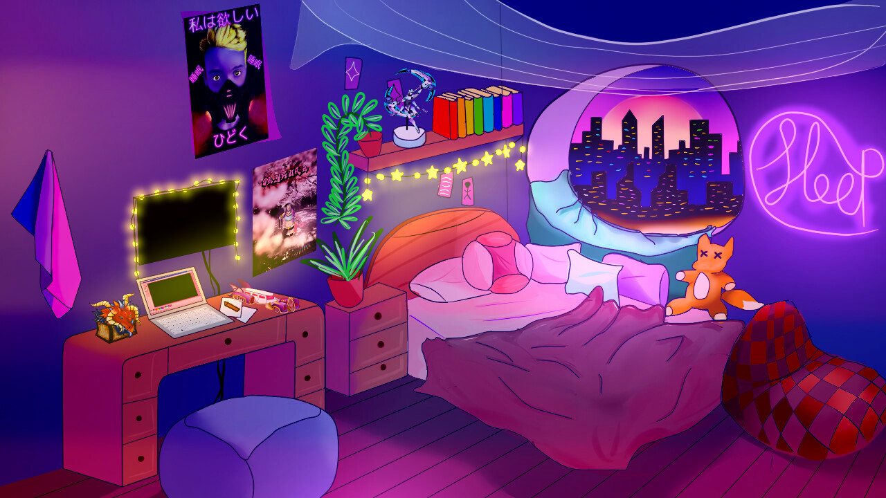 ArtStation - Vapourwave aesthetic bedroom