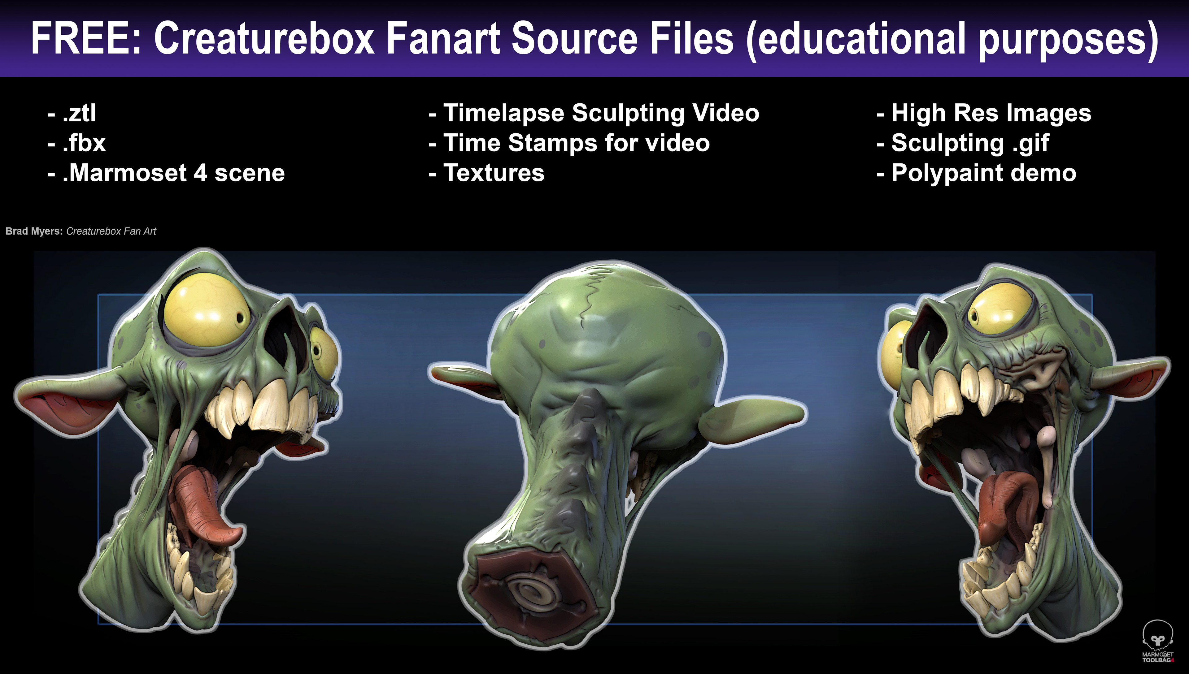 Here is the link for the source file content: https://www.artstation.com/marketplace/p/p2Rk/free-creaturebox-fanart-source-files-educational-purposes