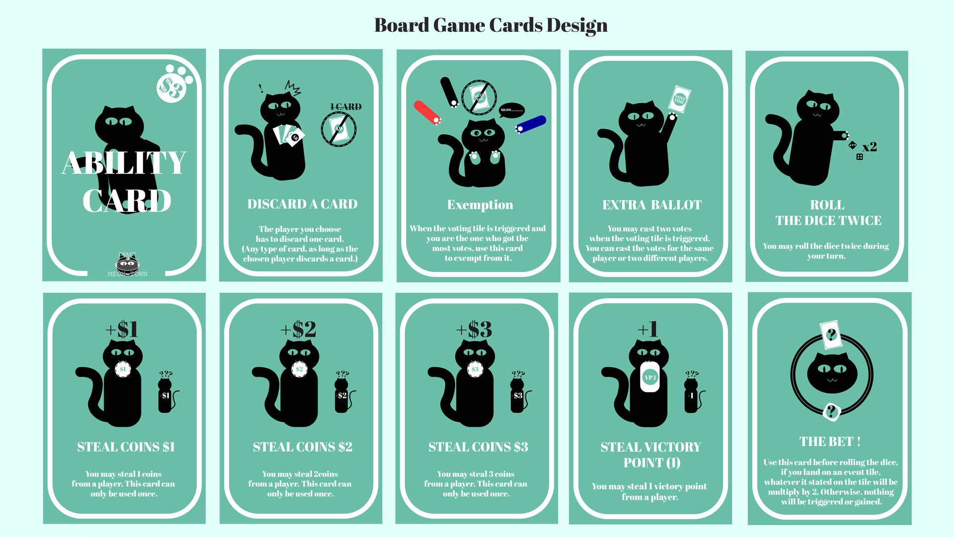 ArtStation Board Game Cards Design (Drift in Meow Town)