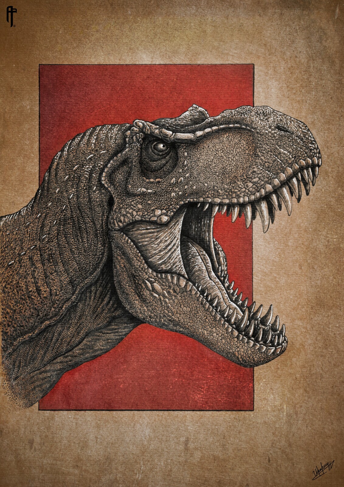 Jurassic Park Tyrannosaurus Rex portrait.