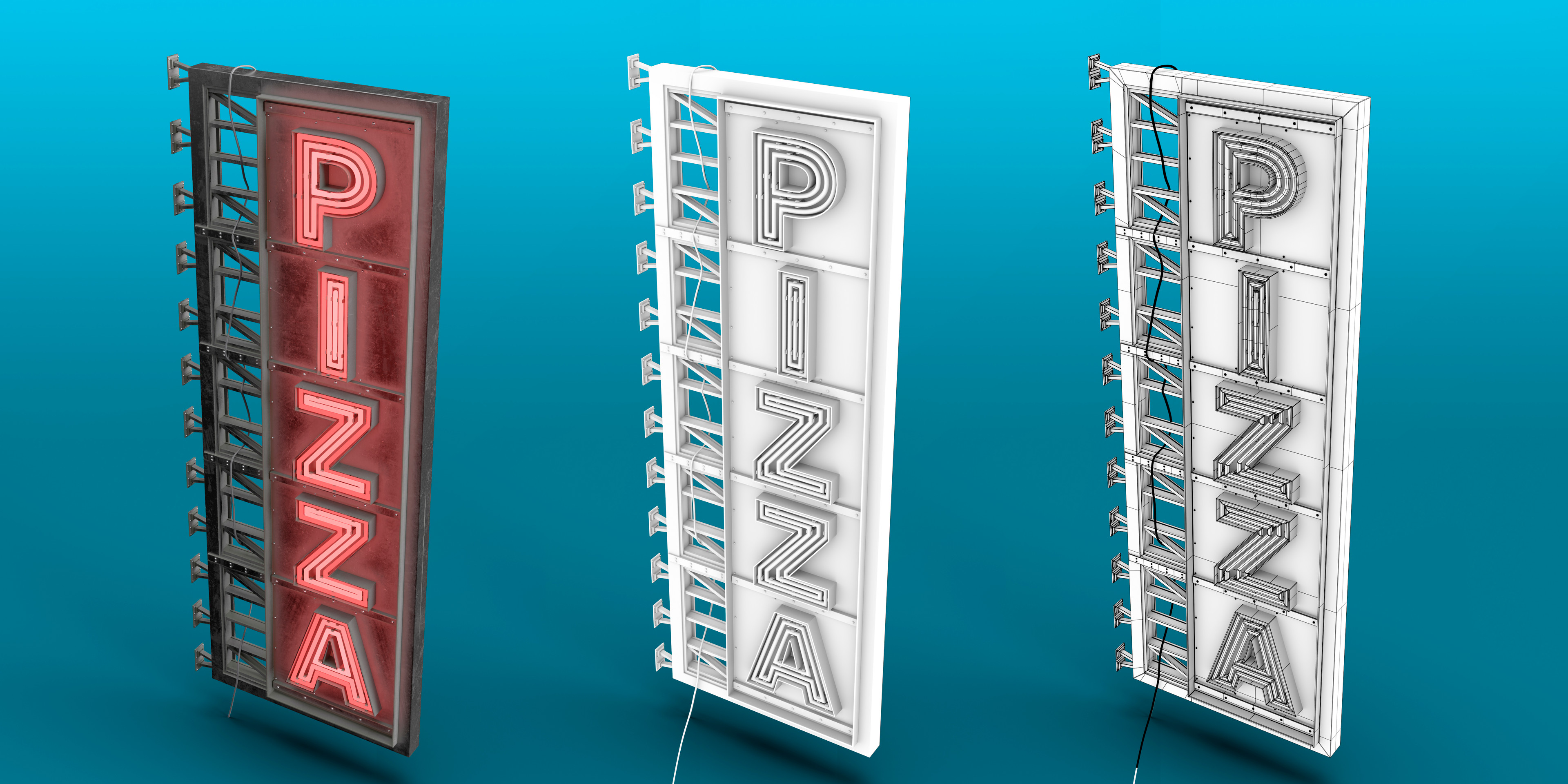 Neon panel (Render, AO, Wireframe)