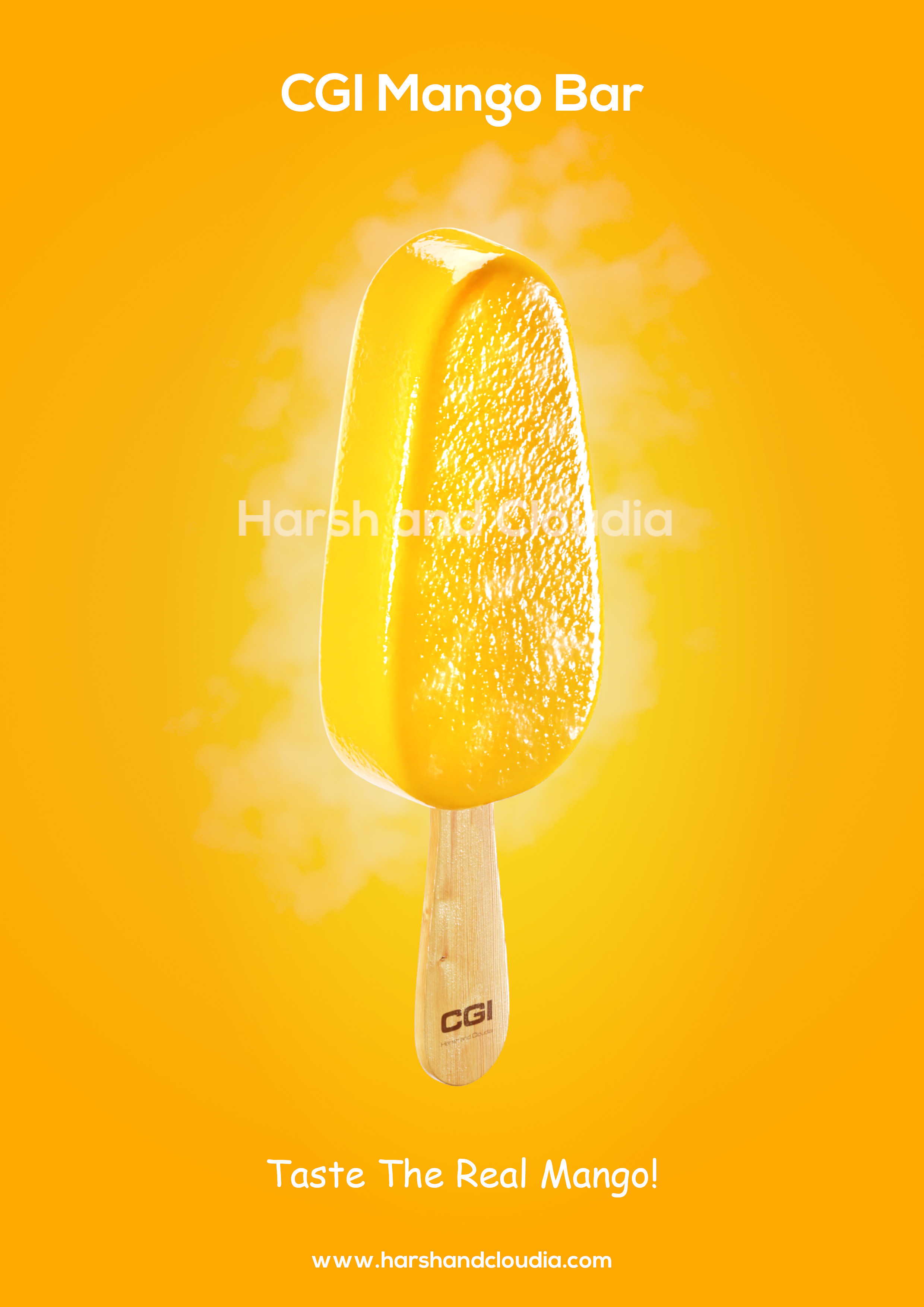 We focused to capture the wet and icy nature of the mango bar. The fog from the volumetric simulations adds a lot of story to the frosty feeling. The texturing reveals the juicy and mouth watering nature of the product.