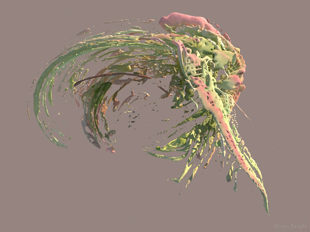 This is actually derived from a 3D scan of a succulent!  I converted it to a mesh with vertex colors and smeared it around,