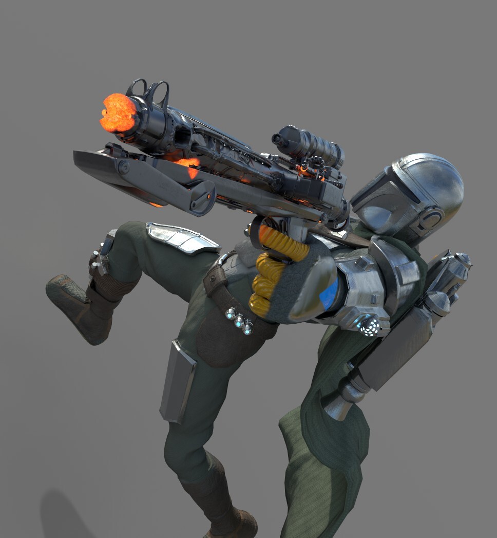 Mando with a heated gun