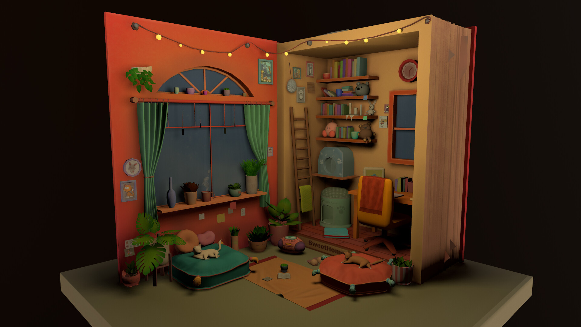 ArtStation - Cute cartoon bookroom