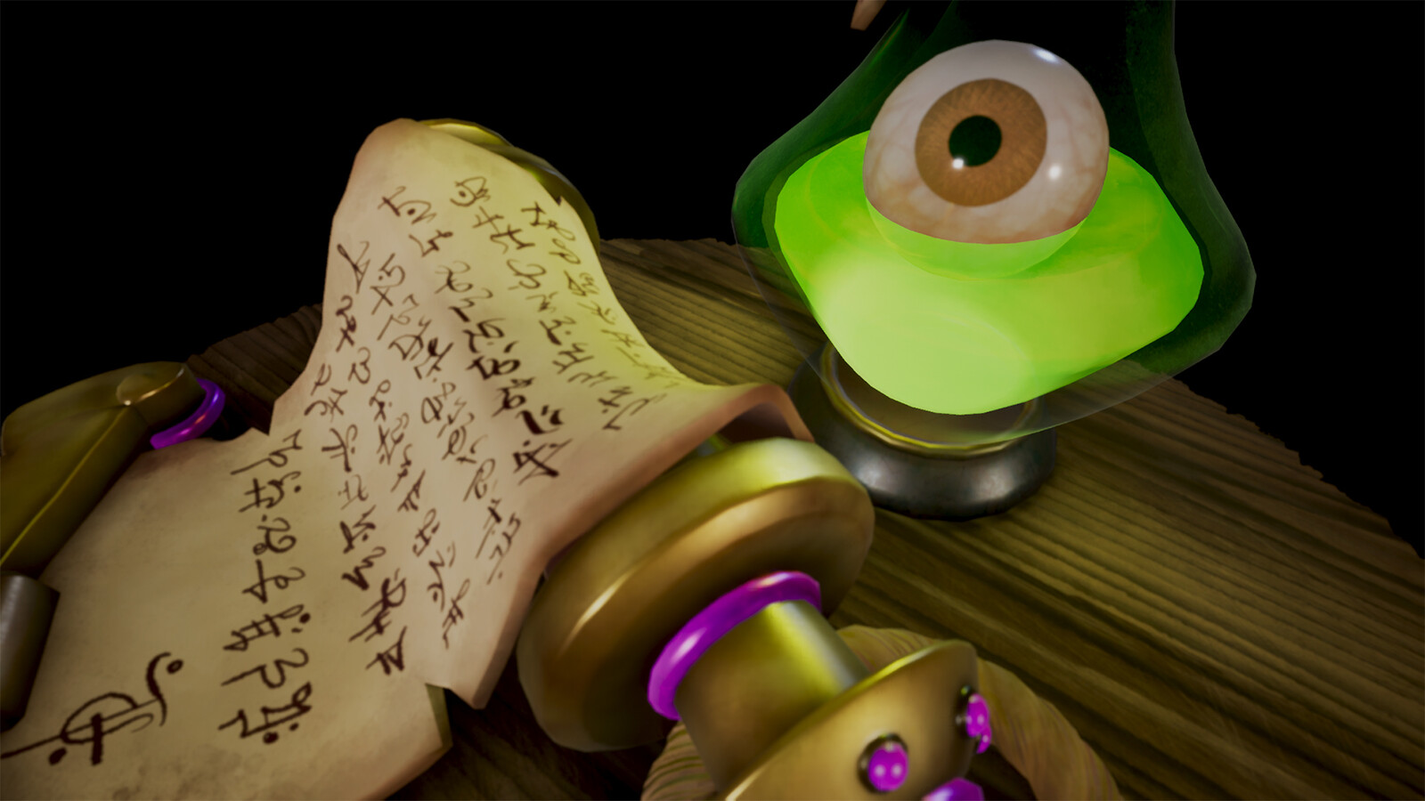 Closeup of Eyeball / Liquid emissive glow and some handpainted details on the scroll metal. 