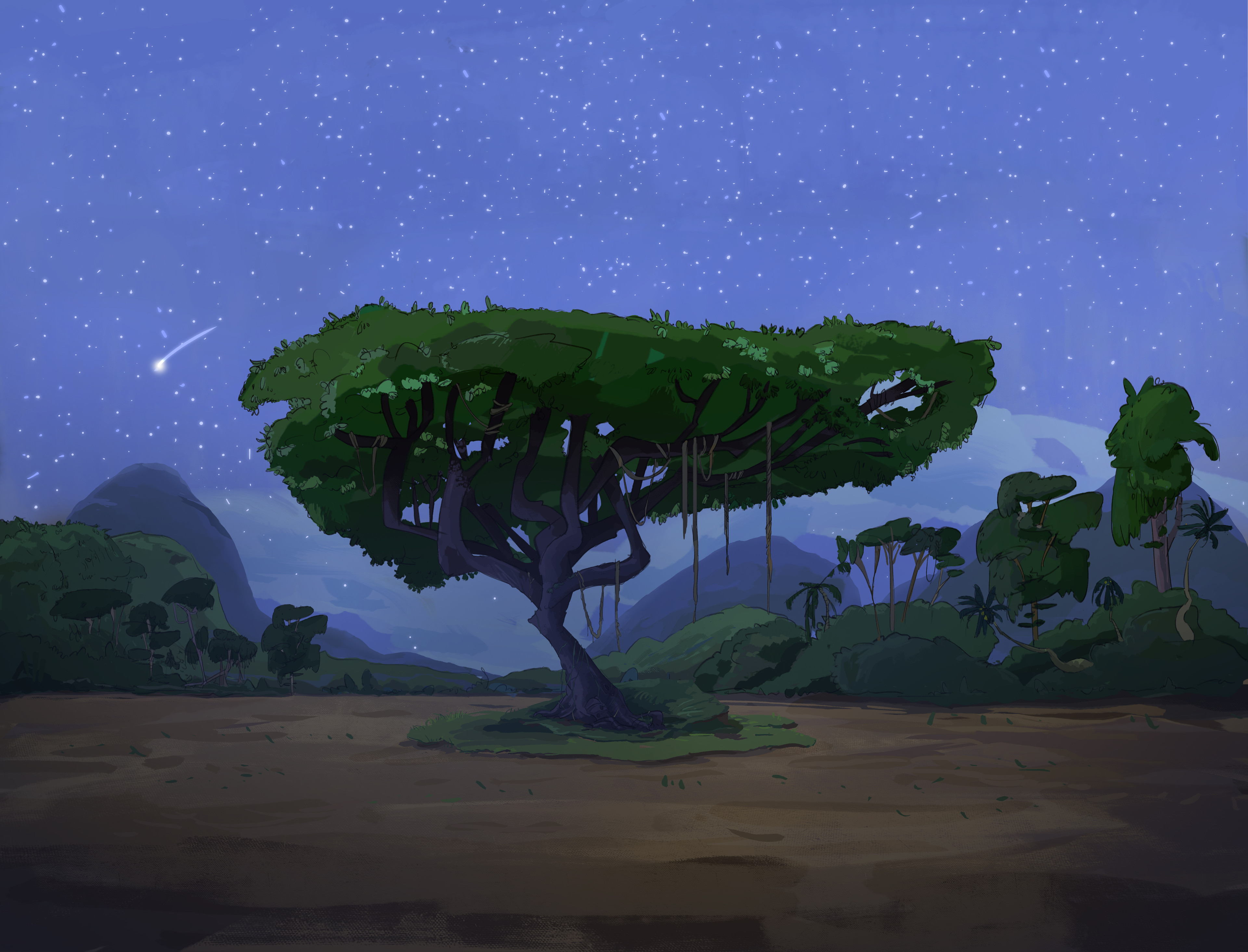 Tree - Night time - background design 