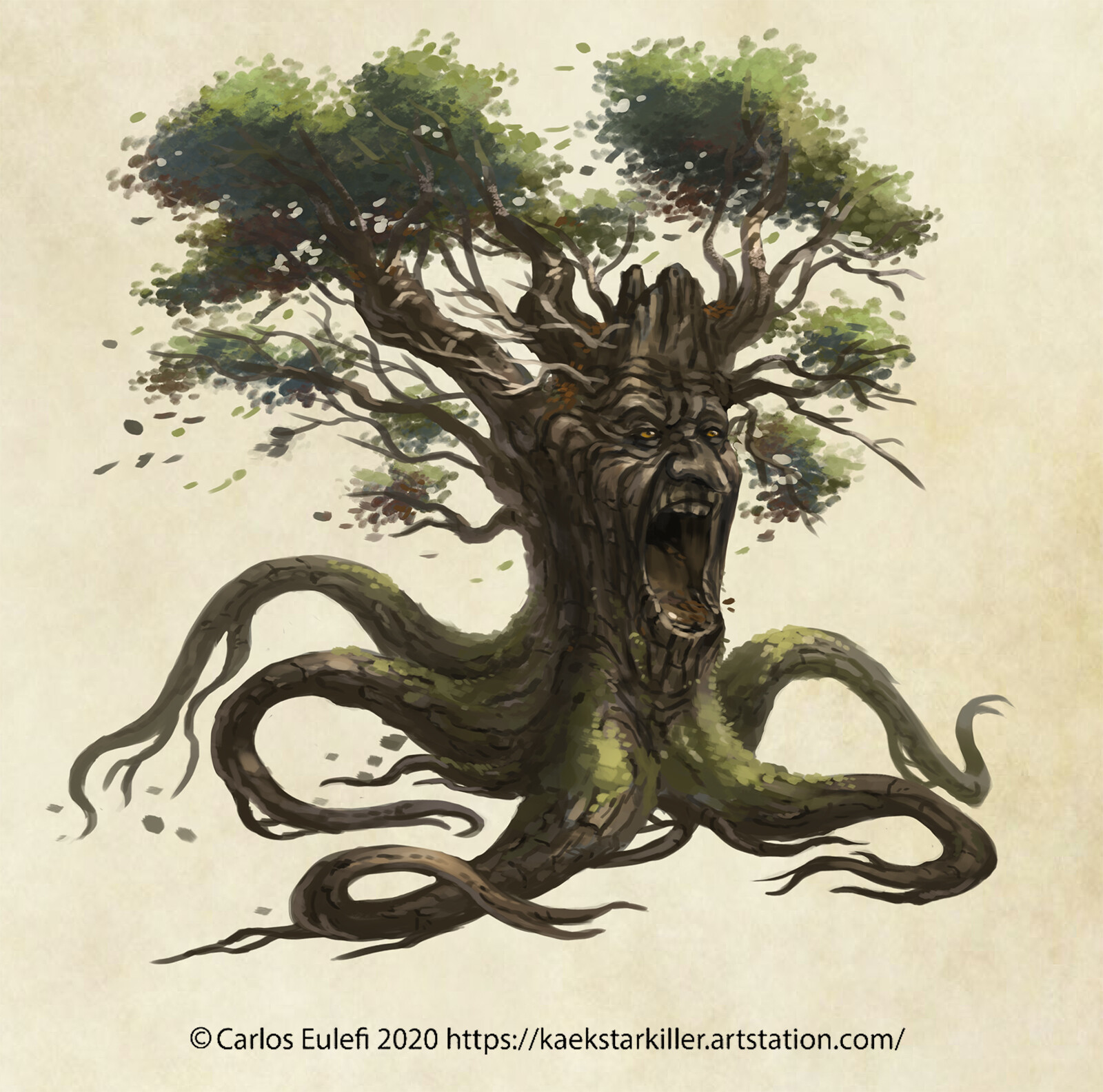 Angry Treefolk creature commission for roleplaying