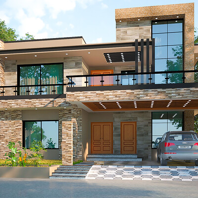 Artstation 5 Marla House Elevation Night View