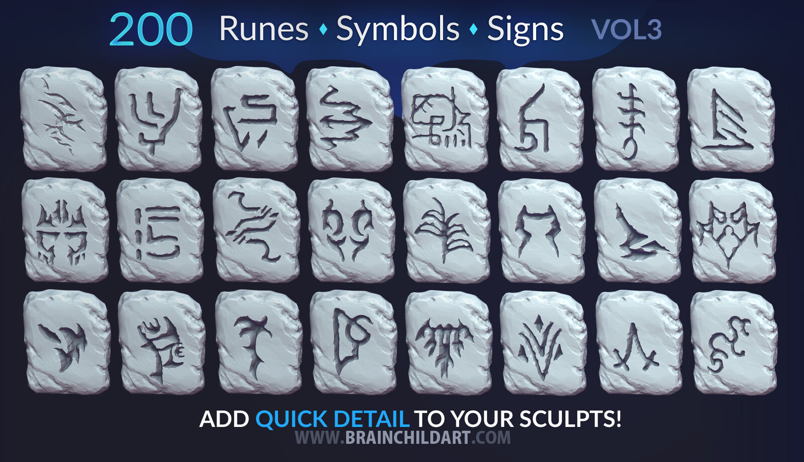 Buy
https://www.artstation.com/a/1258631 | VOL. 3 - 200 Runes, Signs &amp; Symbols (800 Alpha Textures) Zbrush, Blender, Substance...