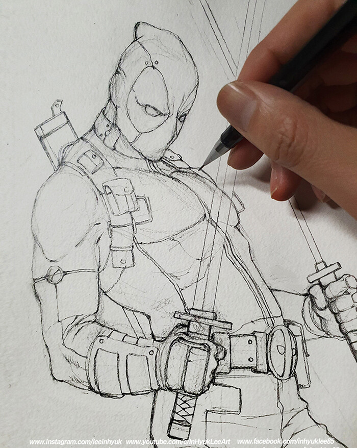 Deadpool / Half body / A4 size / pencil sketch (for watercolor)