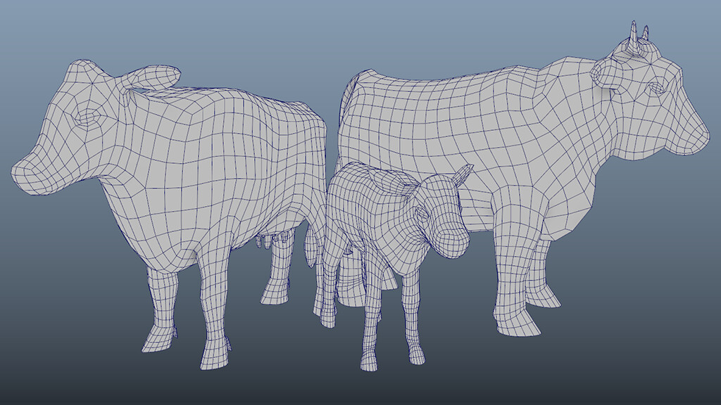Cow family model wireframes