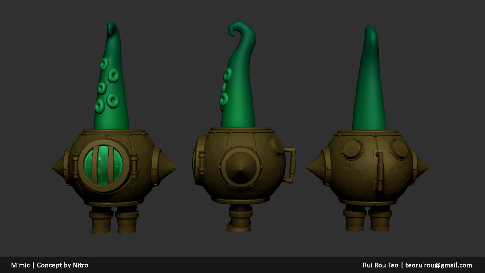 I duplicated the other two tentacles from this one and changed the size and position of the suction cups.