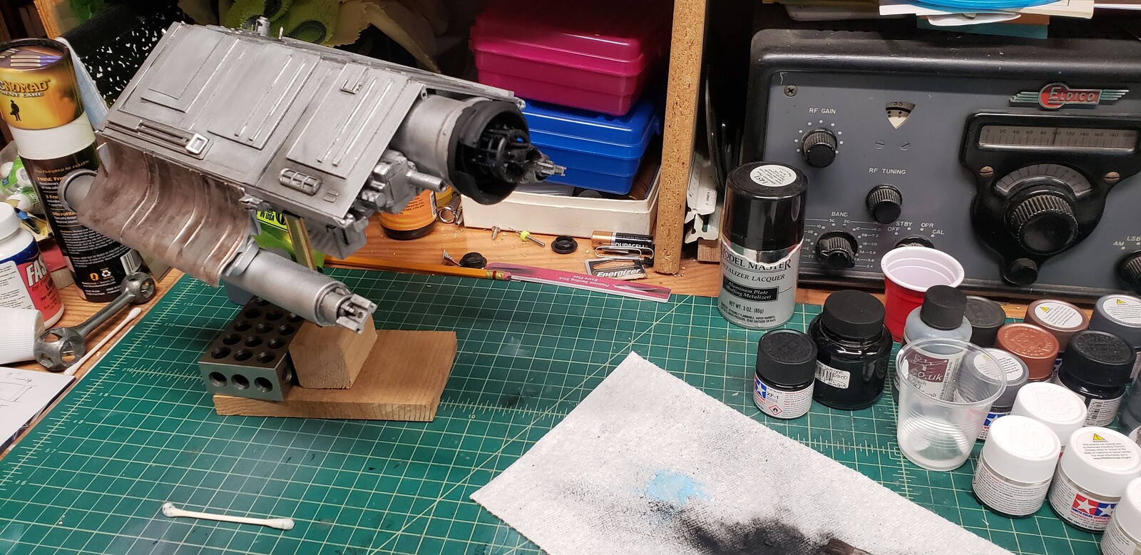 Aging the model with pastel chalk.