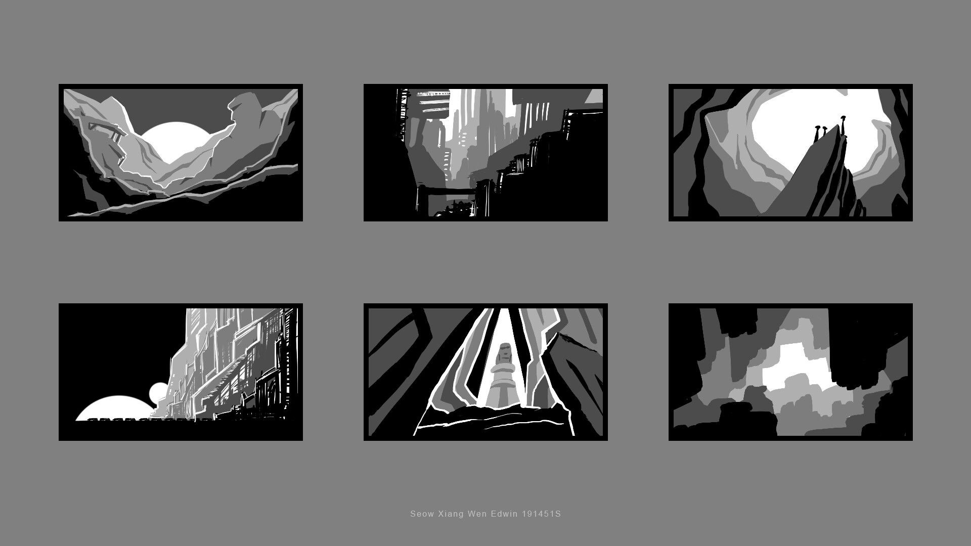 Edwin seow landscape thumbnail sketches i did for a digital matte