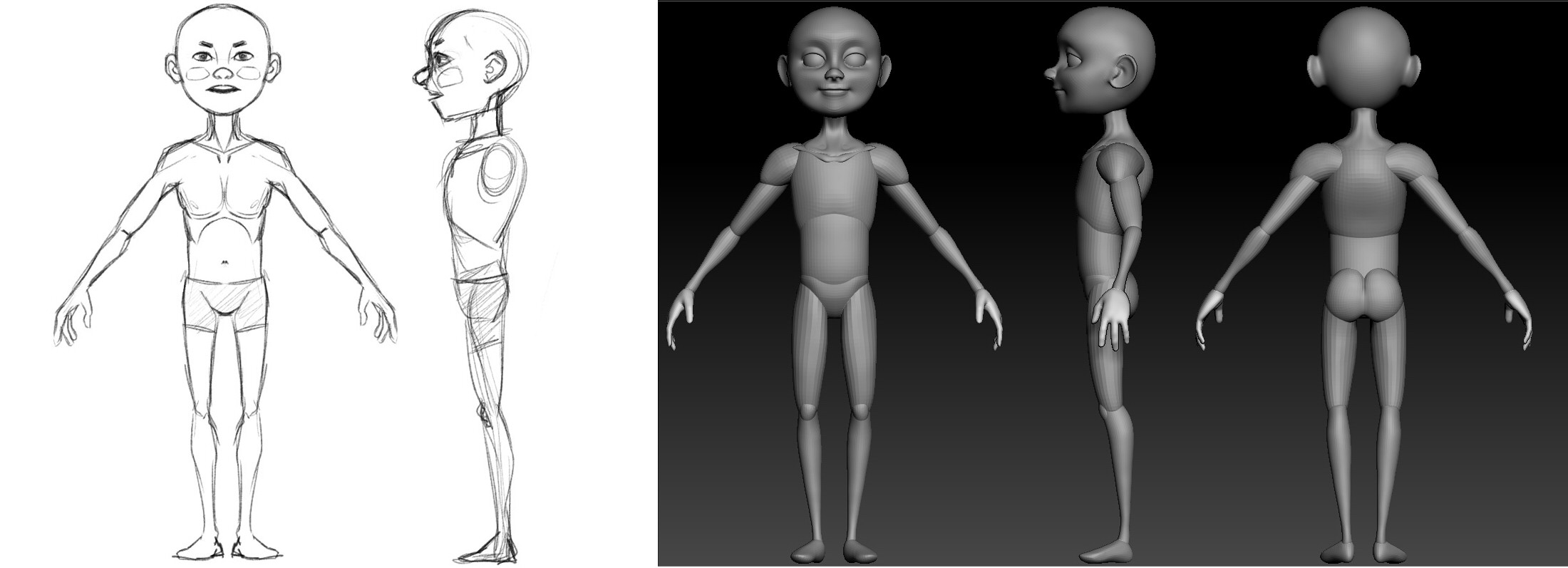 I created a rough initial sketch based on the concept.  The hero model was then blocked out in Zbrush using polygon primitives before progressing to the Dynamesh stage.
