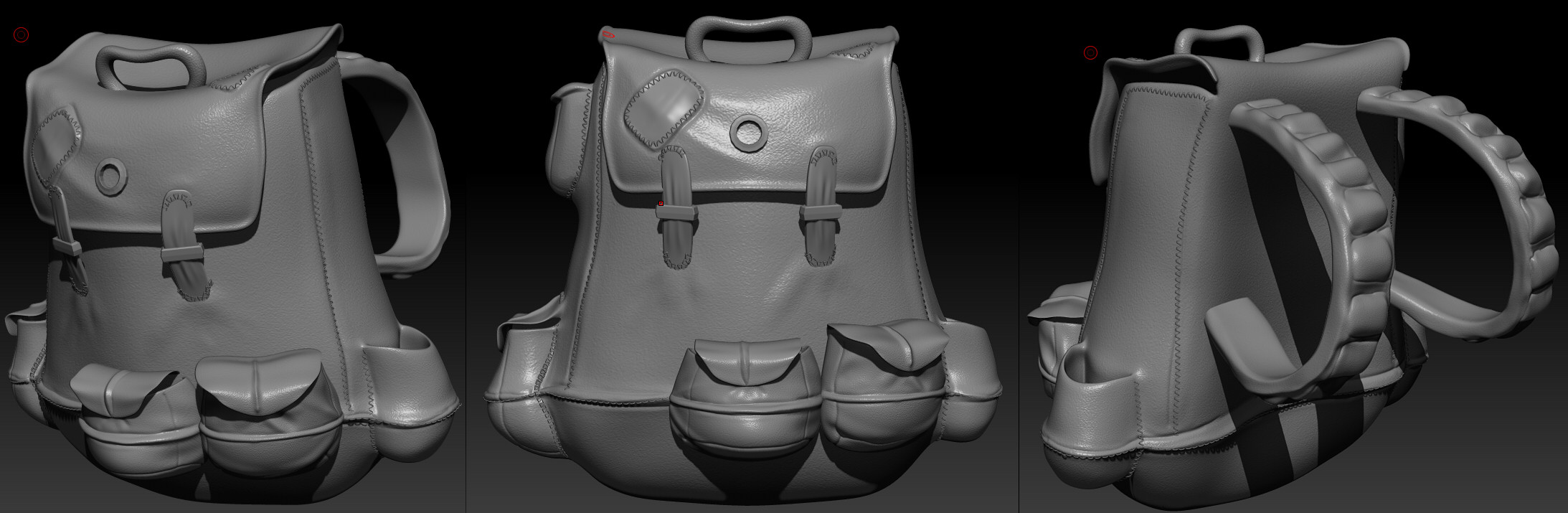 Since the props were an important part of the character and I was on a limited schedule, I worked on them at the same time as the character.  The bag was my favorite part of the piece, as it gave me the opportunity to sculpt a bunch of minute details.