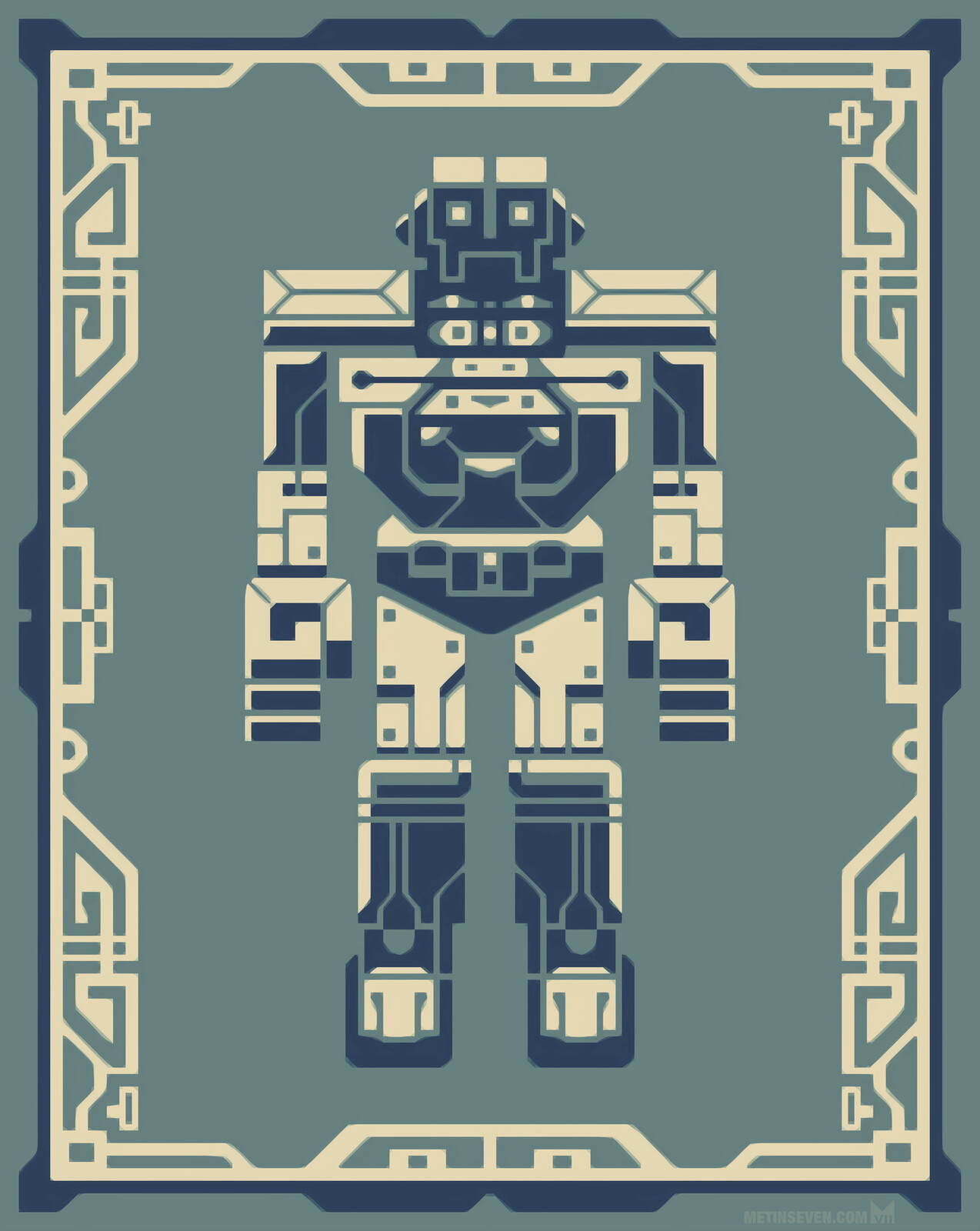 Mecha / robot character illustration in a stylized graphic design style