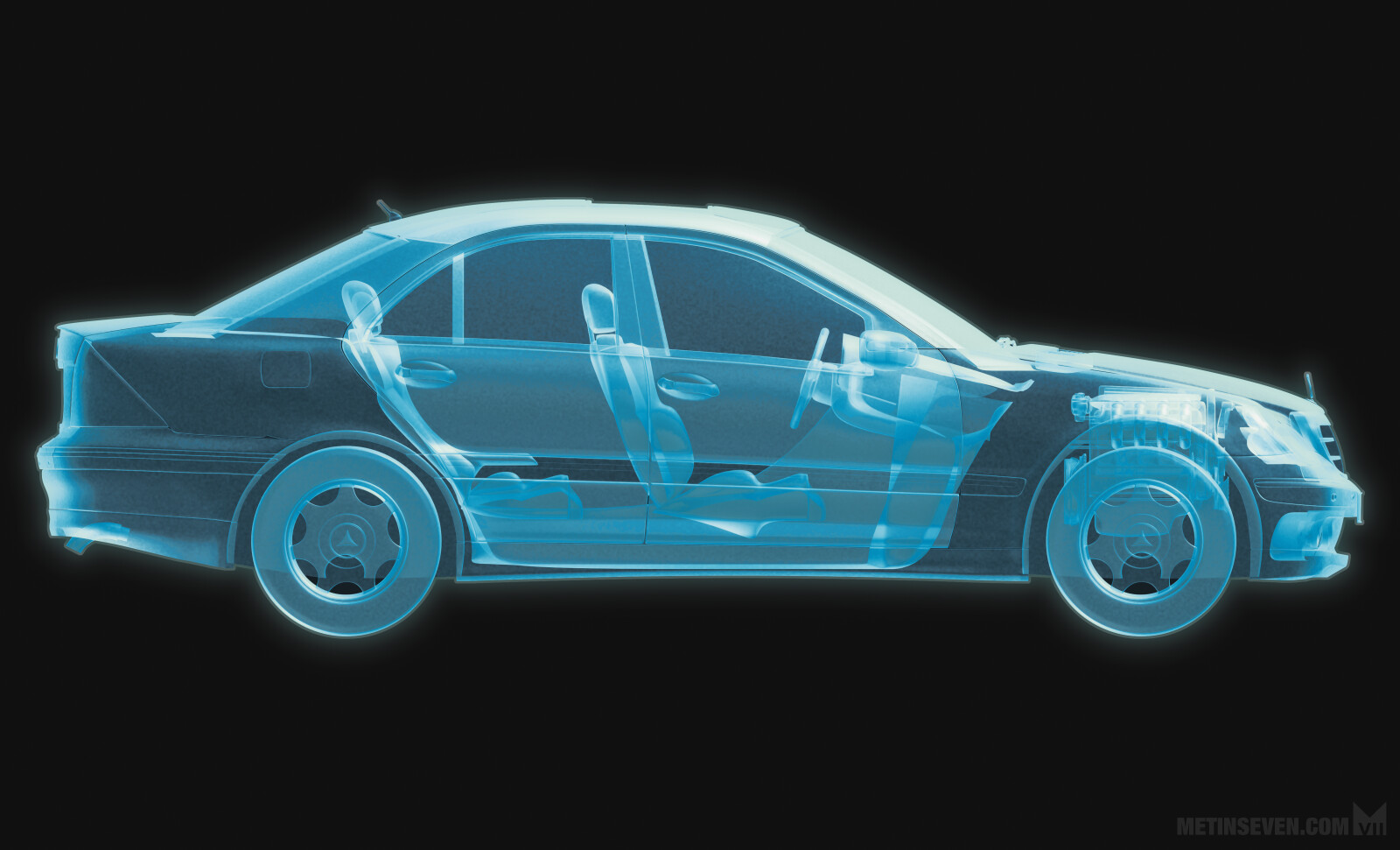 X-ray style automobile section for Mercedes-Benz magazine