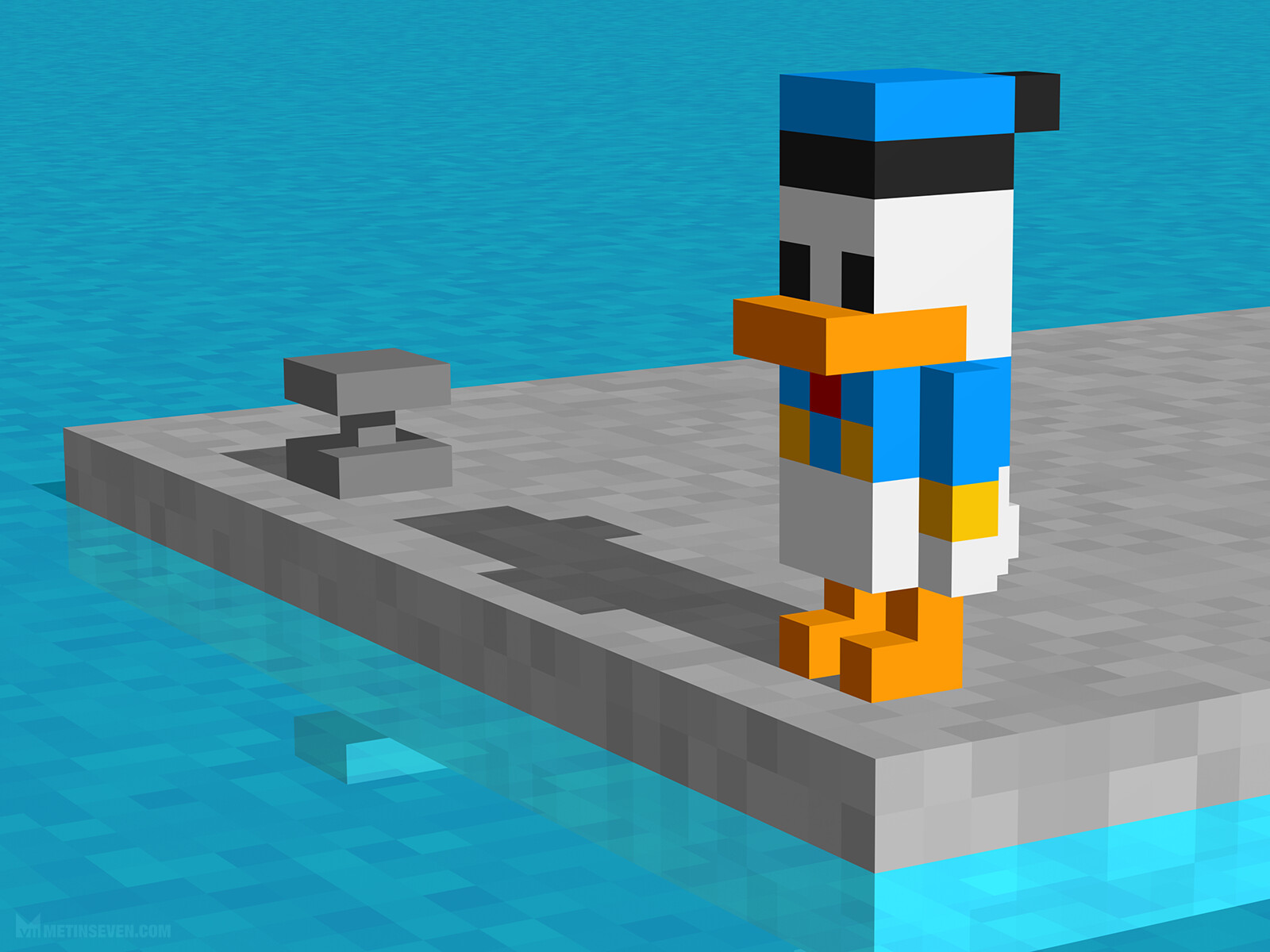 Semi-abstract 3D pixel impression of Donald Duck