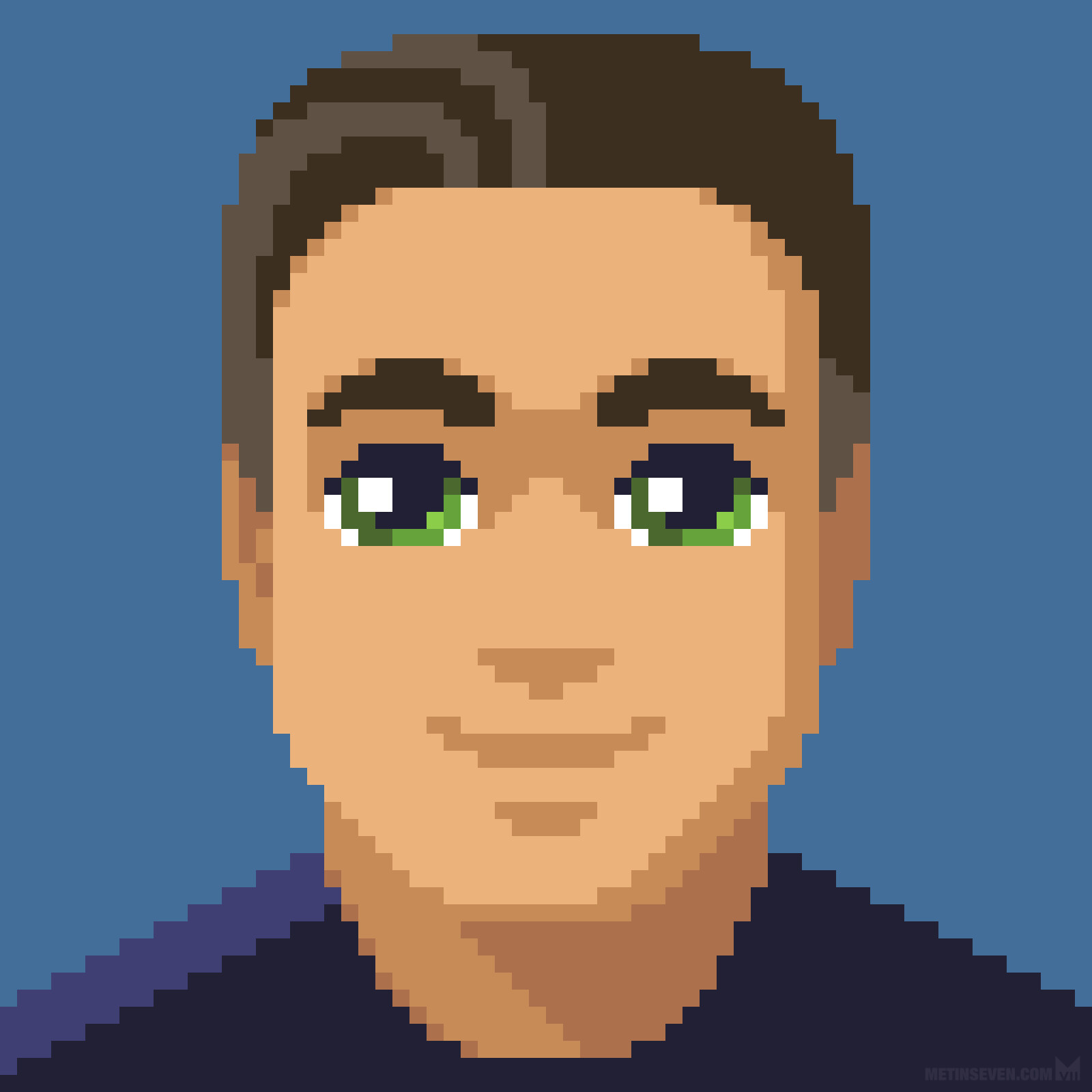 Low-resolution 8-bit pixel art self-portrait