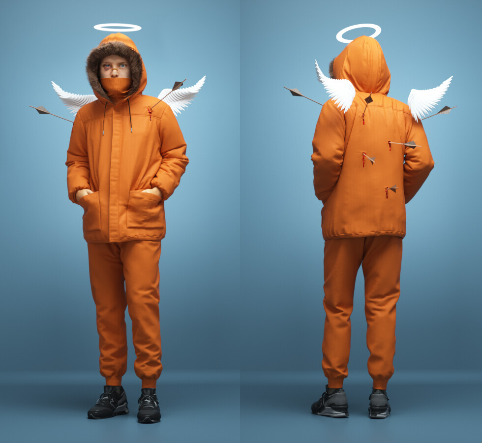 Kenny's Iconic Orange Parka with Fur. Marvelous Designer was used for creating the outfit. Fibermesh in Zbrush was used for creating the fur.  