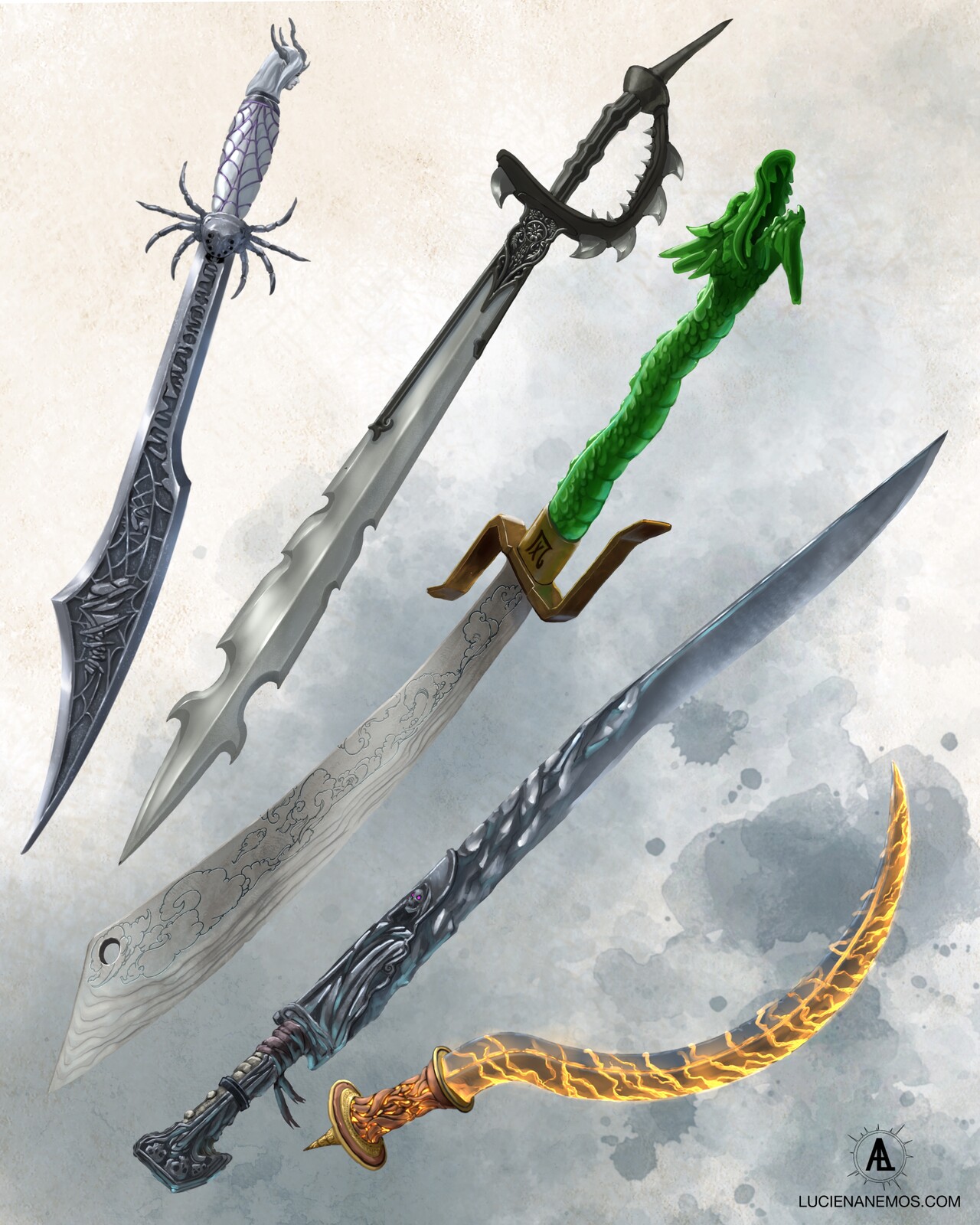 Spider sword. Lord of Pain. Wind Dragon. Deathblade. Hellfire Twin.
