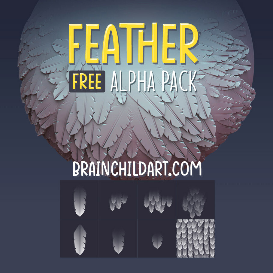 DOWNLOAD FOR FREE https://www.artstation.com/a/1885187 (FREE) Stylised FEATHER Alpha Pack | Alpha Textures for Zbrush, Blender &amp; Substance | 3d Resource