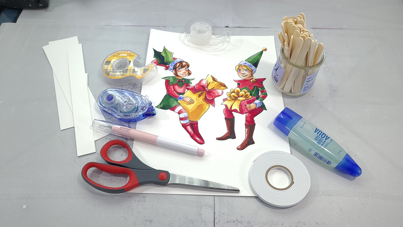 Papercraftmas Day 2: Shelf Sitters- with materials used for assembly