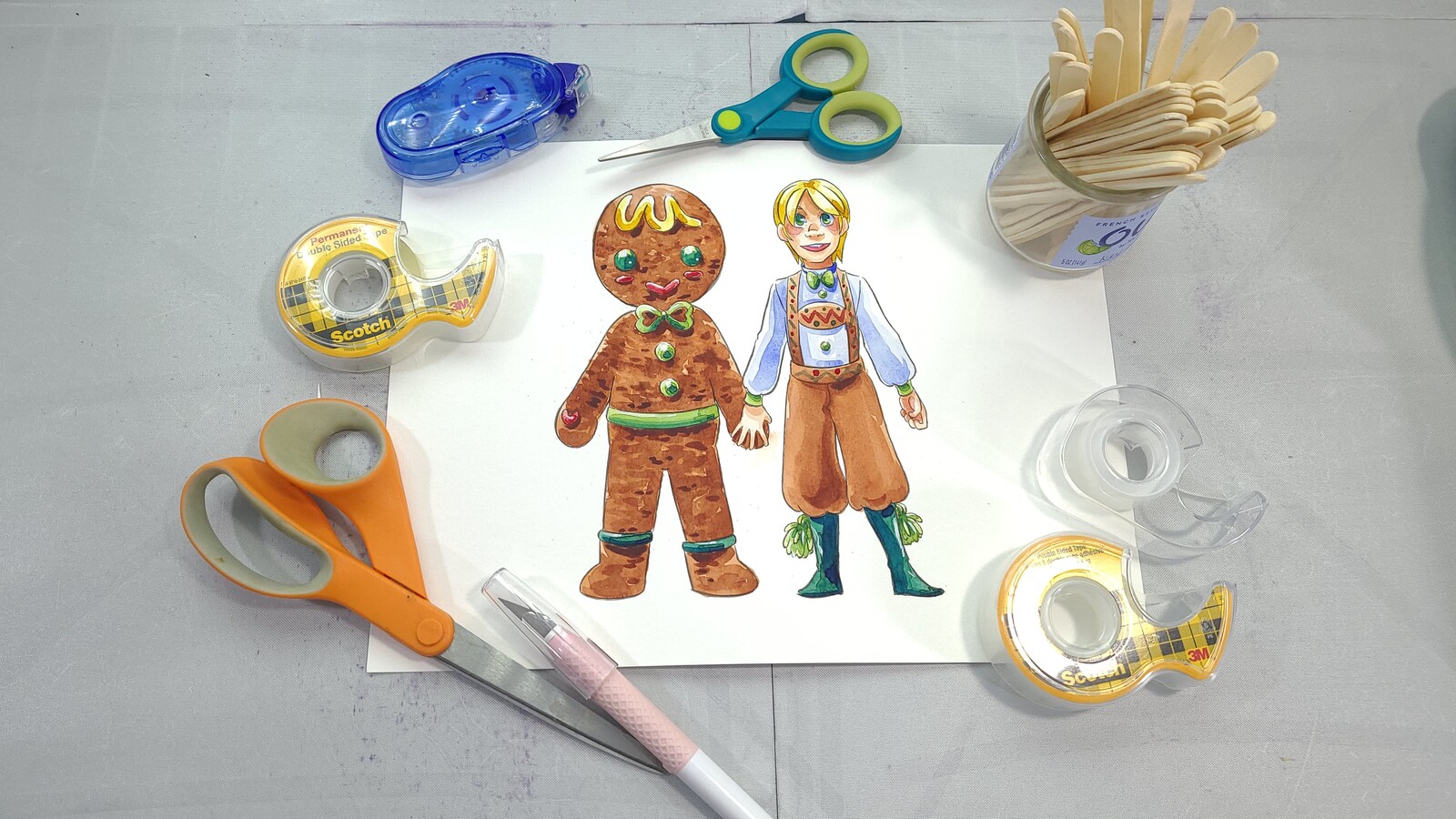 Papercraftmas Day 4: Gingerbread Boys with materials used for assembly