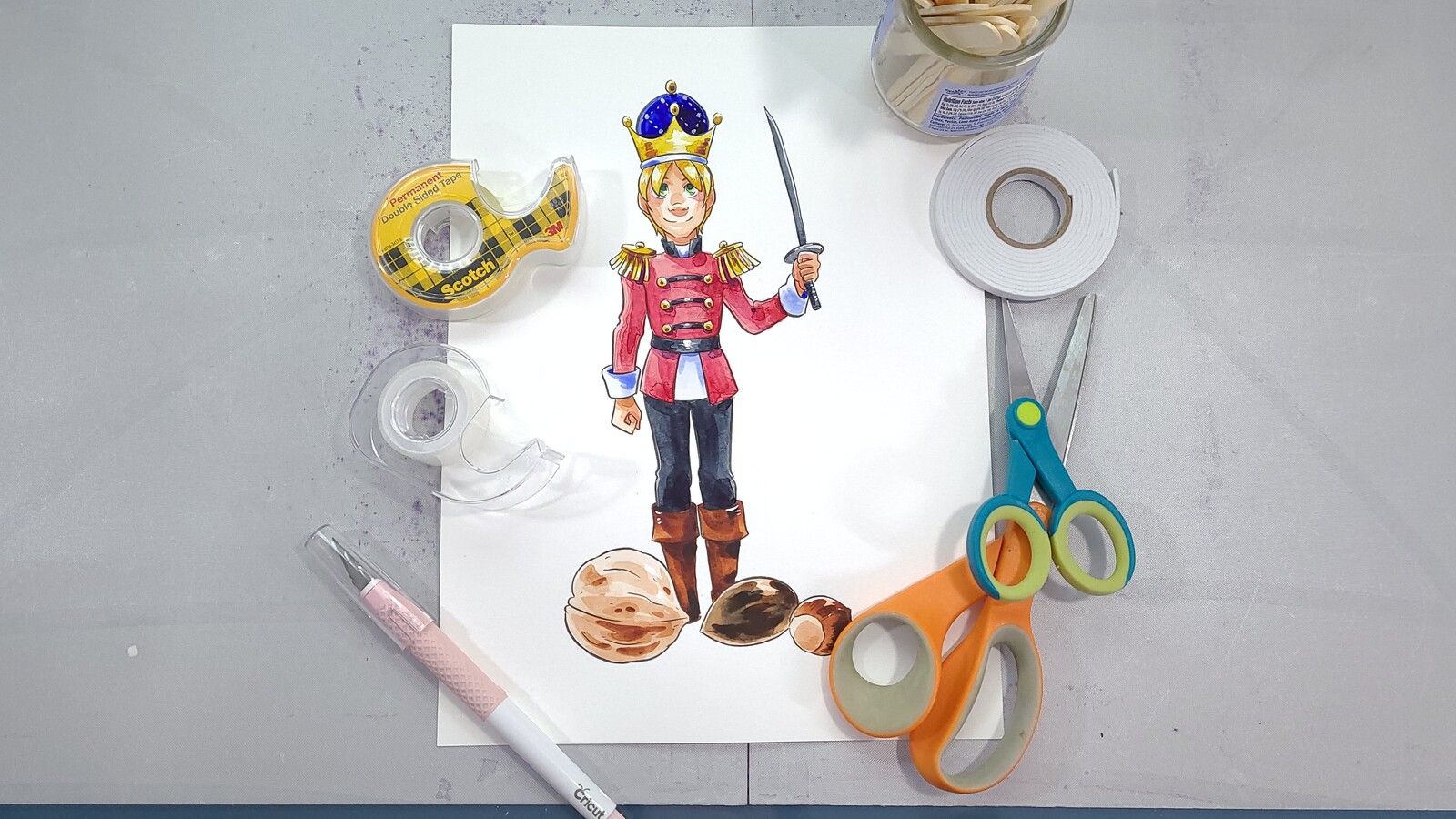 Papercraftmas Day 8: The Nutcracker Prince with assembly materials
