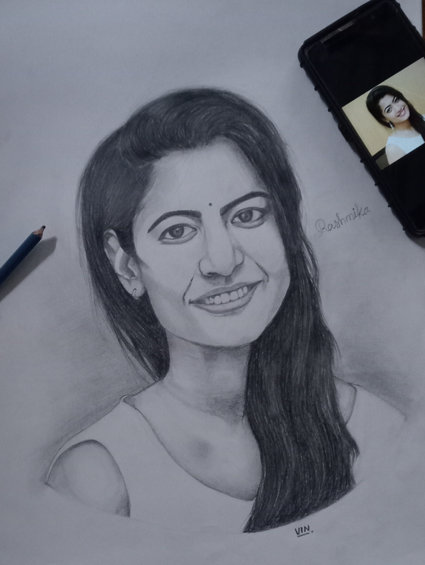 Sketch of Rashmika mandanna | Celebrity portraits drawing, Female face  drawing, Portrait