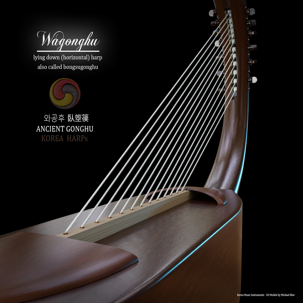 Wagonghu - Korea Ancient Harp - 와공후 side view 2