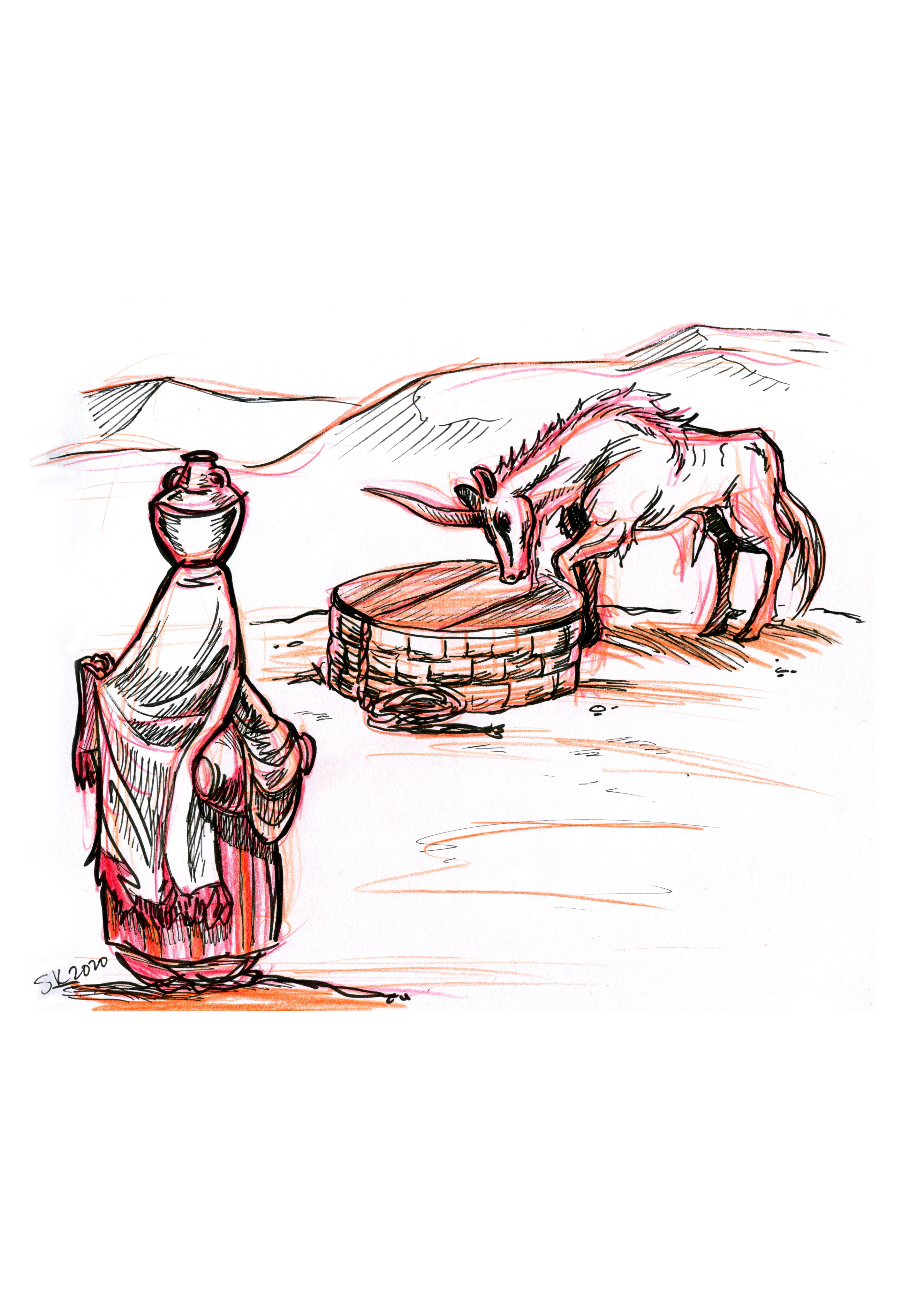 As she ccame up to the well, she saw the karkann pawing at the well.
