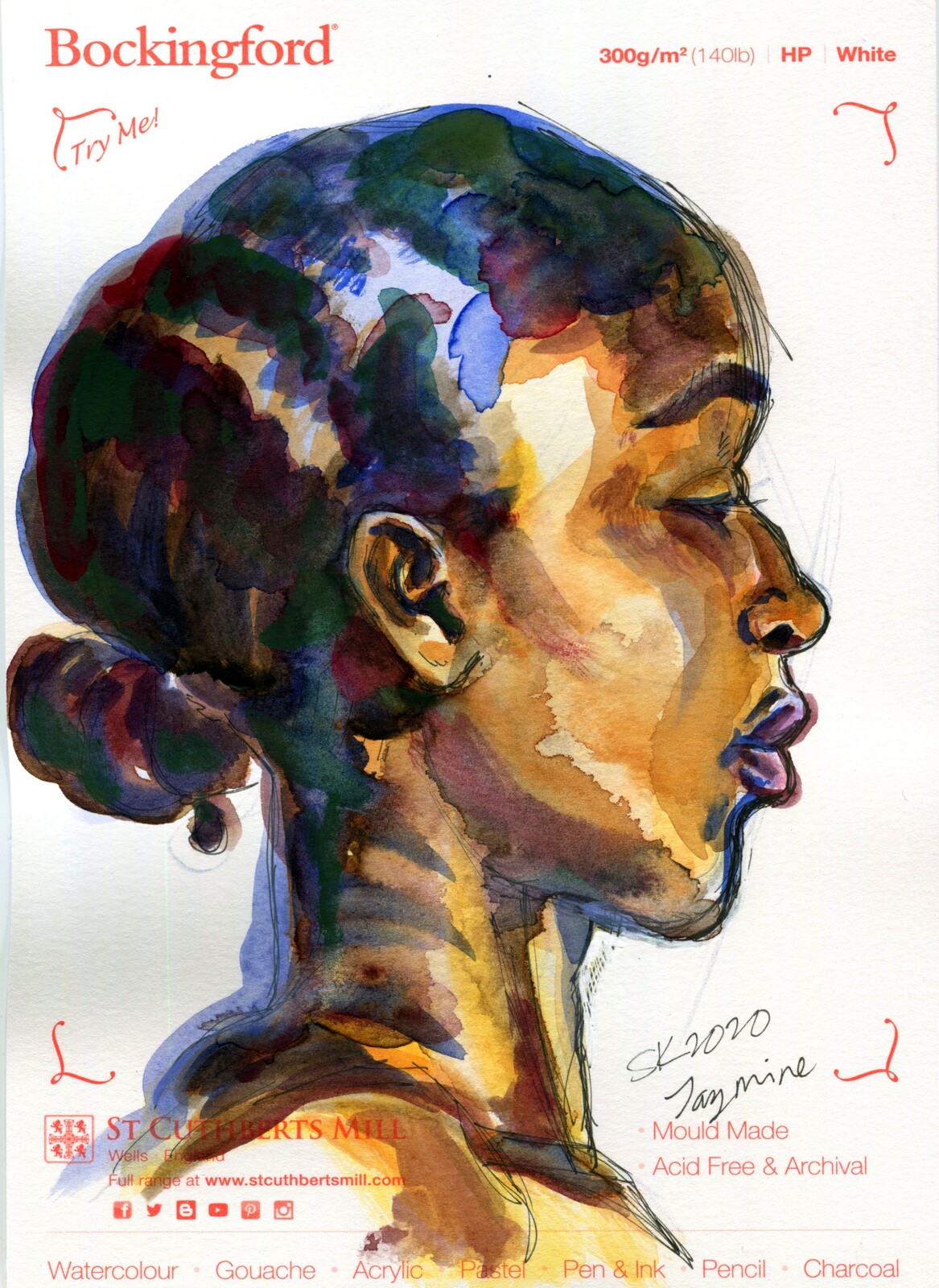 Watercolour and ink on paper sample. Source was Croquis Cafe.