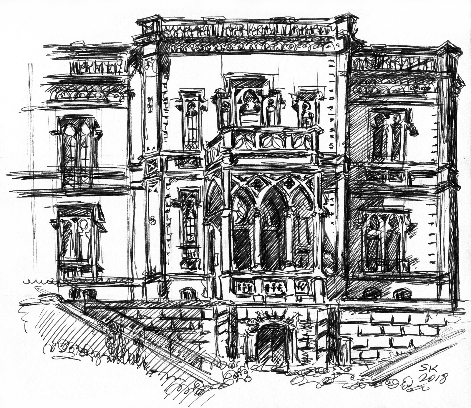 The neo-gothic villa that now houses the museum at the Columbi Park.