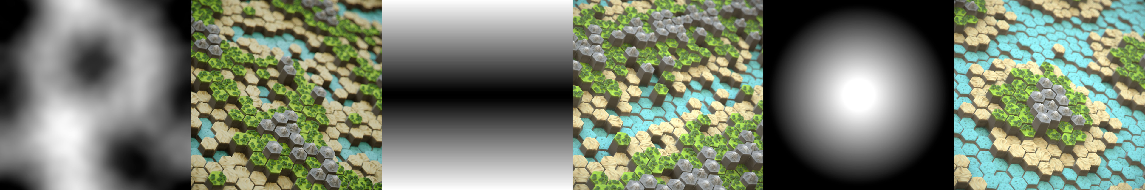 The biome Substance graph takes an arbitrary black and white input and converts it into a material. There are additional noises to break the shapes and create more interesting results.