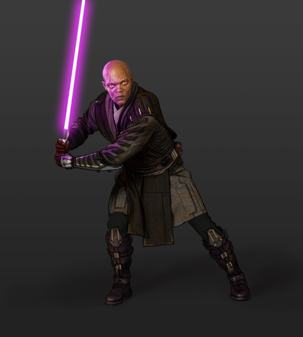 Concept art for Windu's new outfit. Keeping the bracers from my original concept art, but adding more armor and texture, he still has the silhouette of a jedi, but with a little more flare.  
