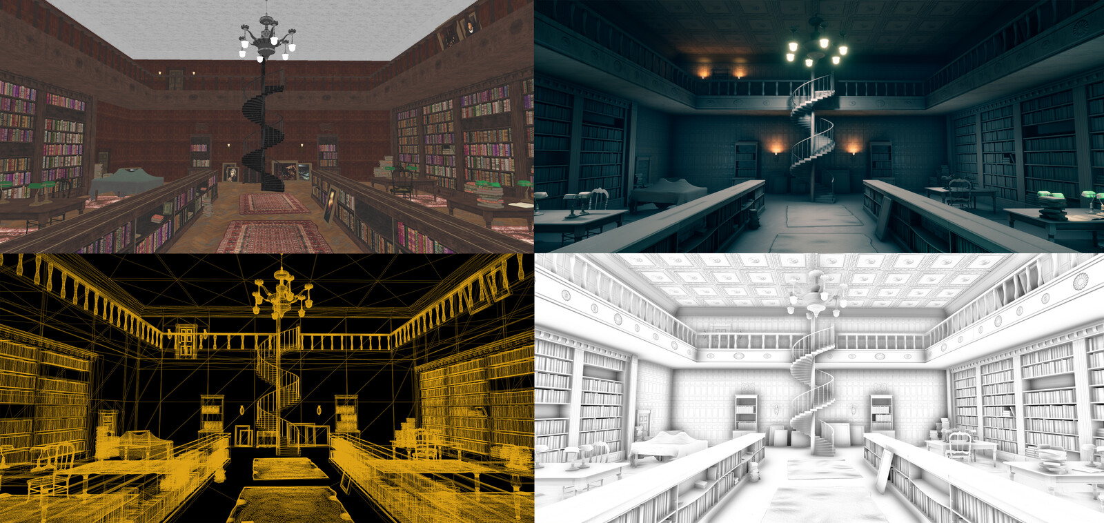 A collection of renders of the environment. Such as Unlit, Detailed Lighting, Wireframe, and Shadows/AO