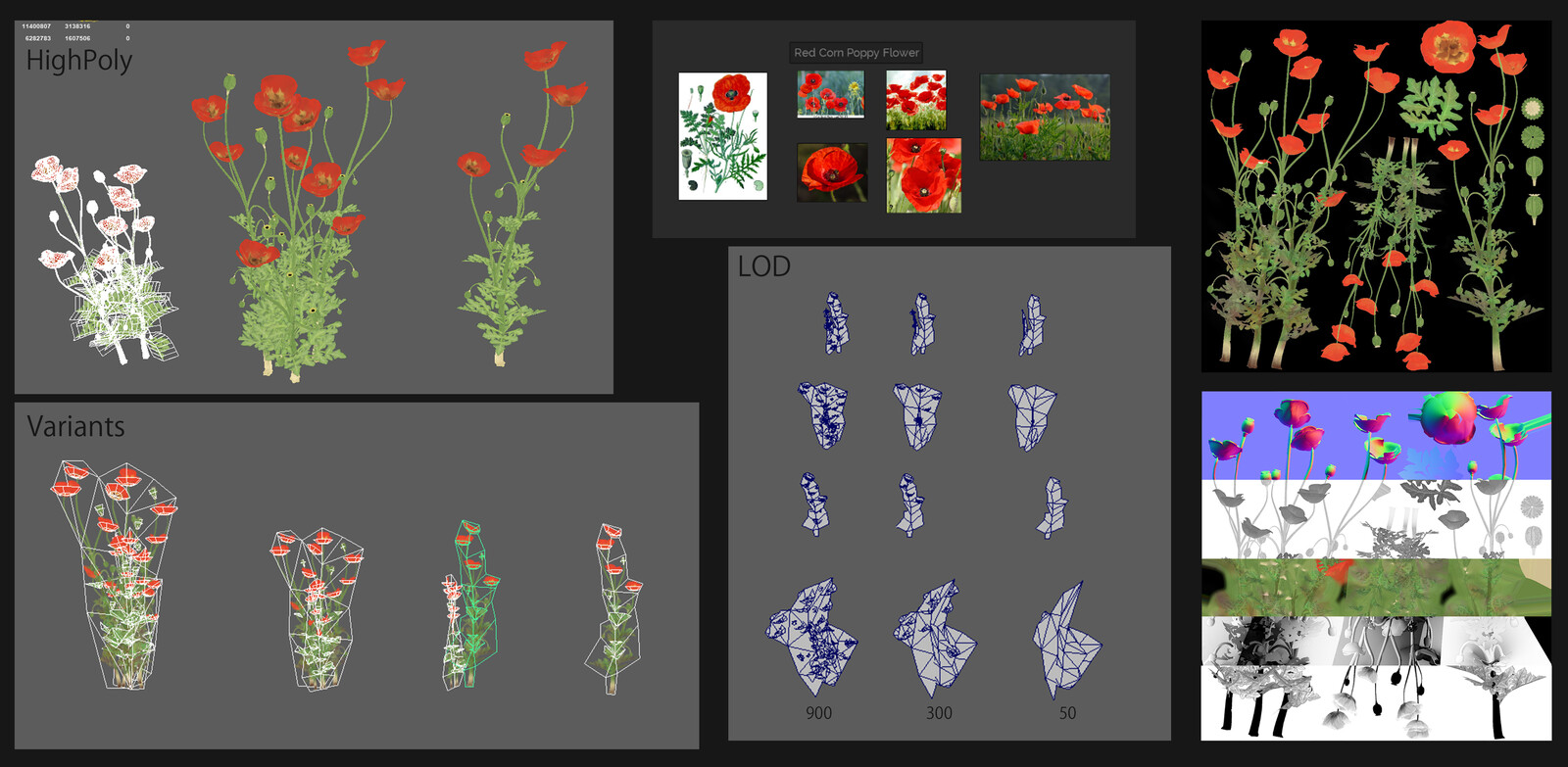 The same process also for poppy flowers. inspired a lot from foliage in assassins creed. I applied what I learned from Patrick Gladys. plants stem and branch was made in treeit