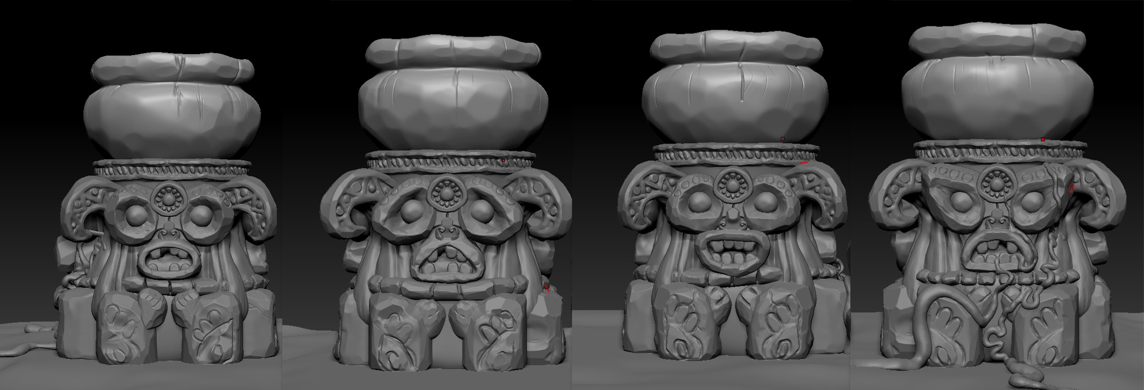 a bit deviate from the original concept : I make 4 different faces on every side of totem. that's why mine's looked a bit fat 