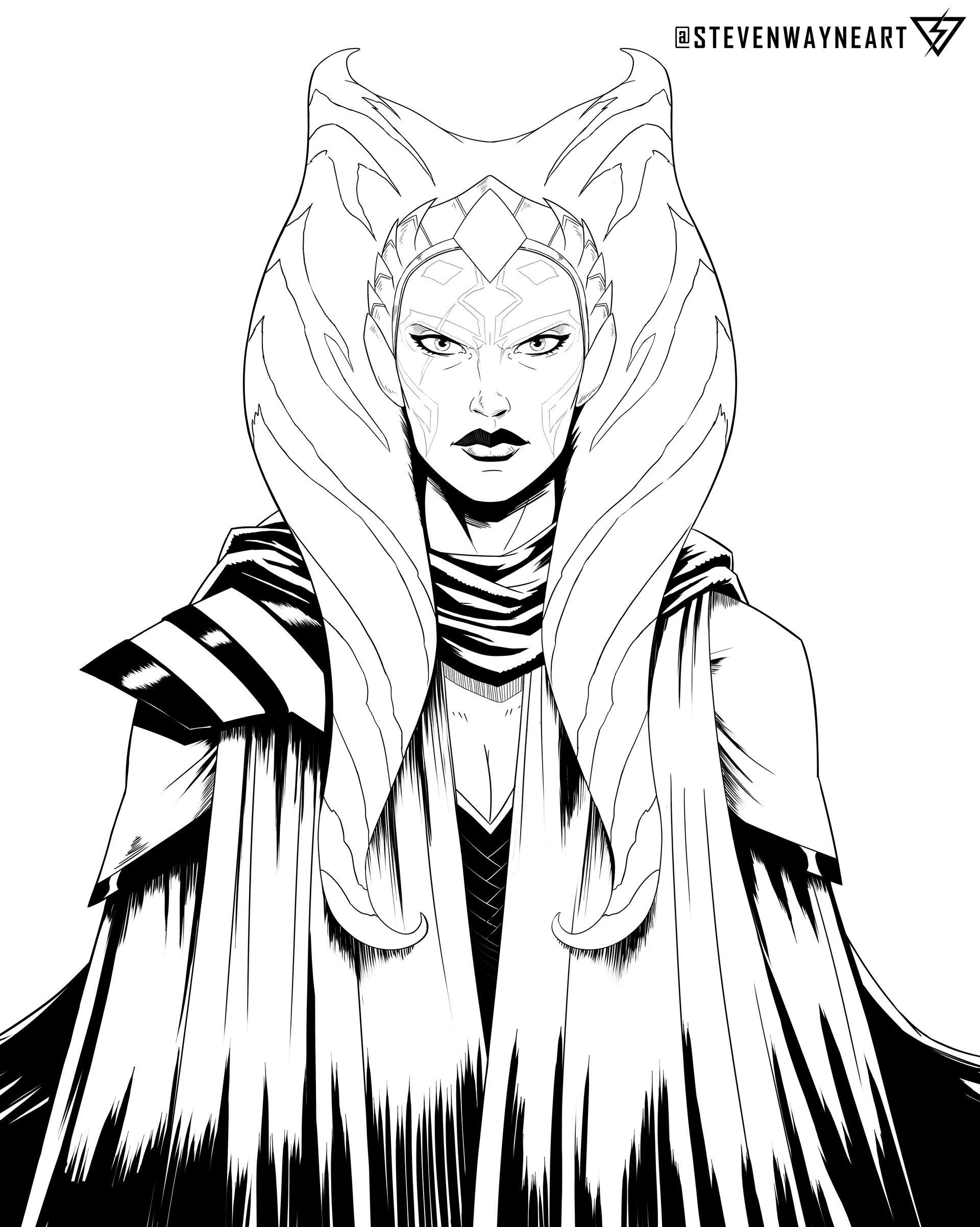 Ahsoka Coloring Pages - Steven Wayne Art Steven Wayne Art Darkside Ahsoka Ink 01 