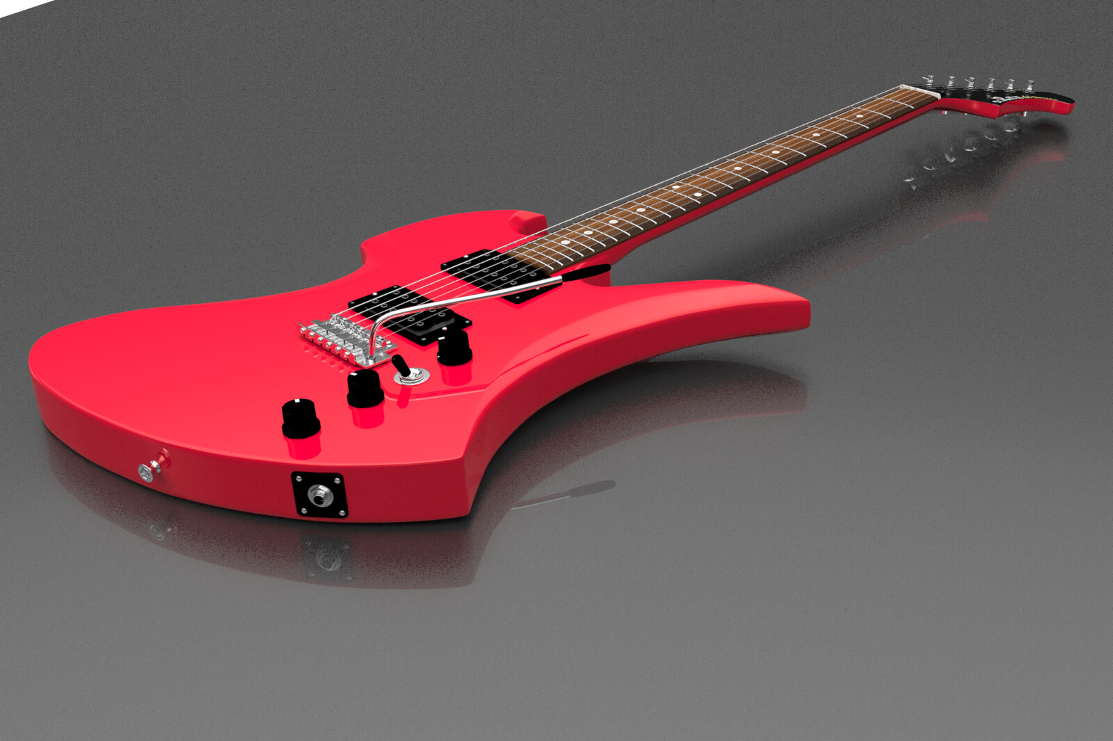 BC Rich modeled in Modo - this is an in-modo render. I converted this model to a native ArchiCAD object, with appropriate vectorial cleanups and the ability for the materials to be easily tweaked in use.